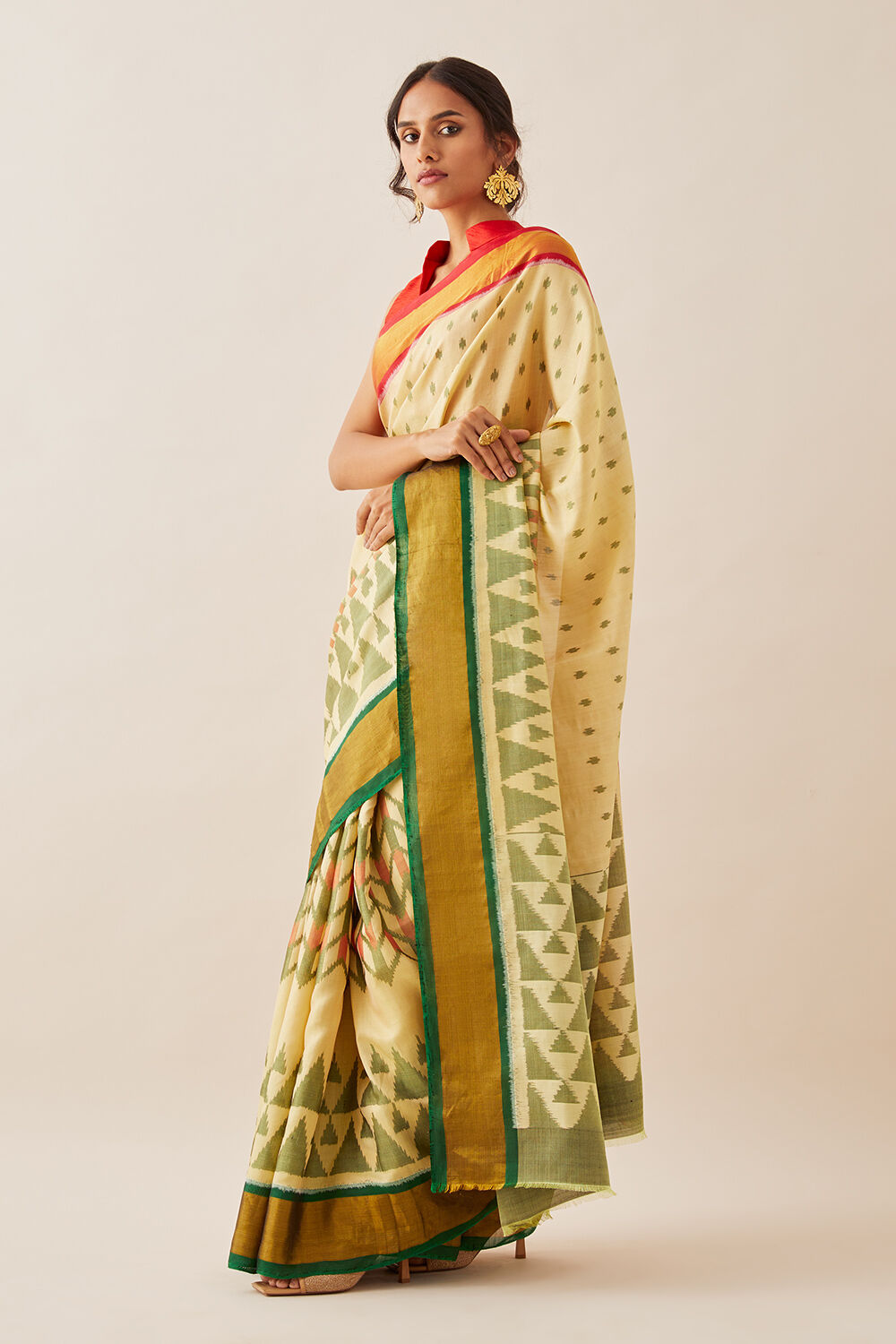 White Pure Silk Patola Ikat Saree image number null