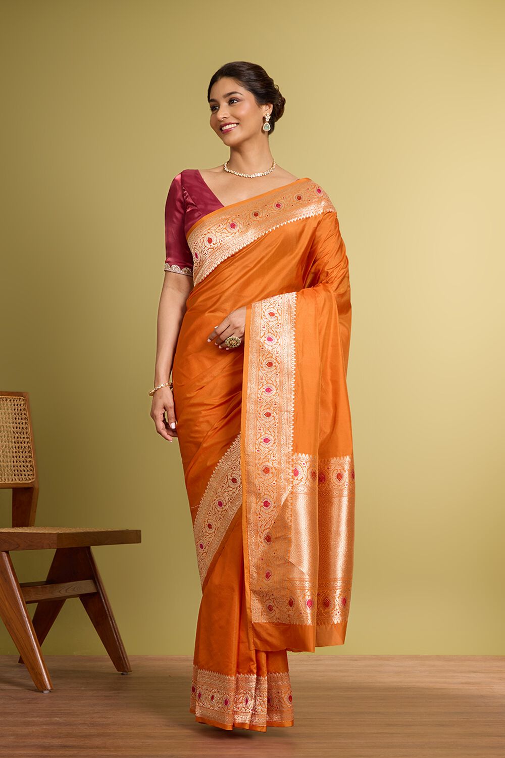 Orange Pure Silk Kadwa Banarasi Saree image number null