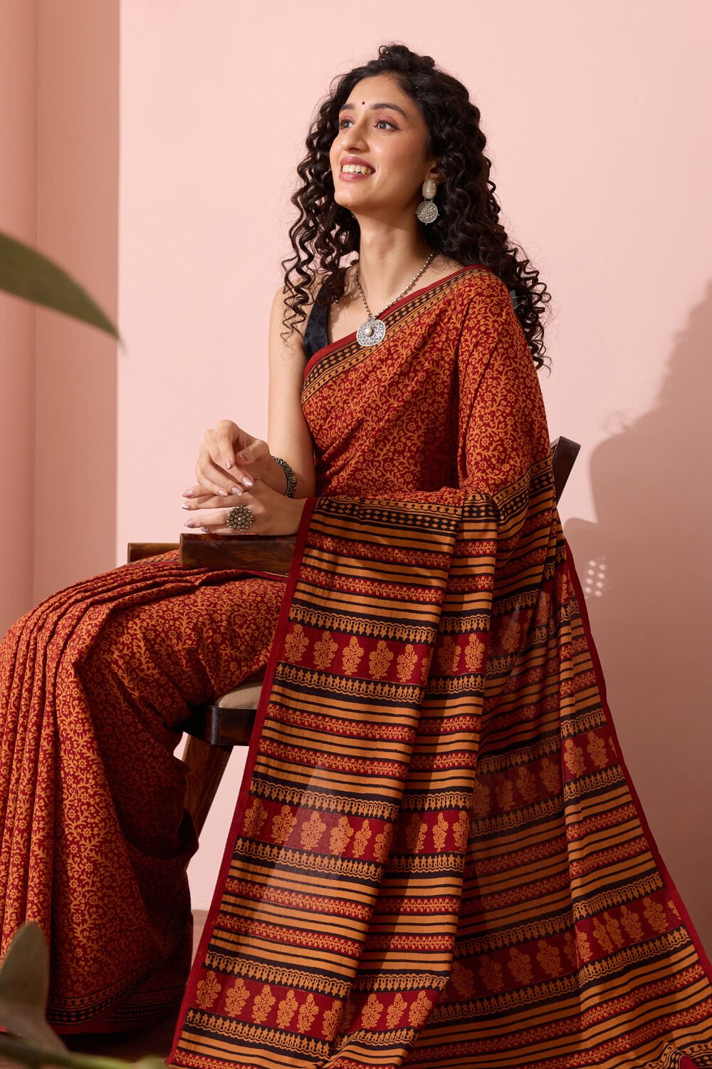 Yellow Bagh Block Printed Pure Cotton Saree image number null
