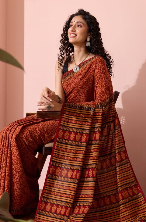 Yellow Bagh Block Printed Pure Cotton Saree