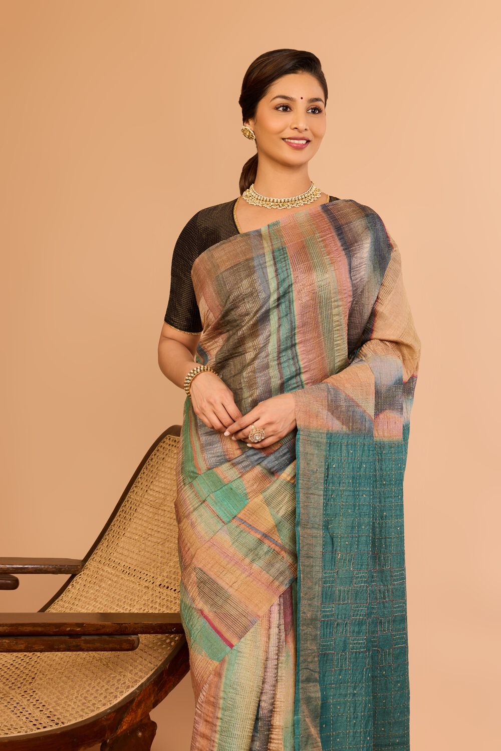 Multicolor Tussar Embroidered Saree image number null