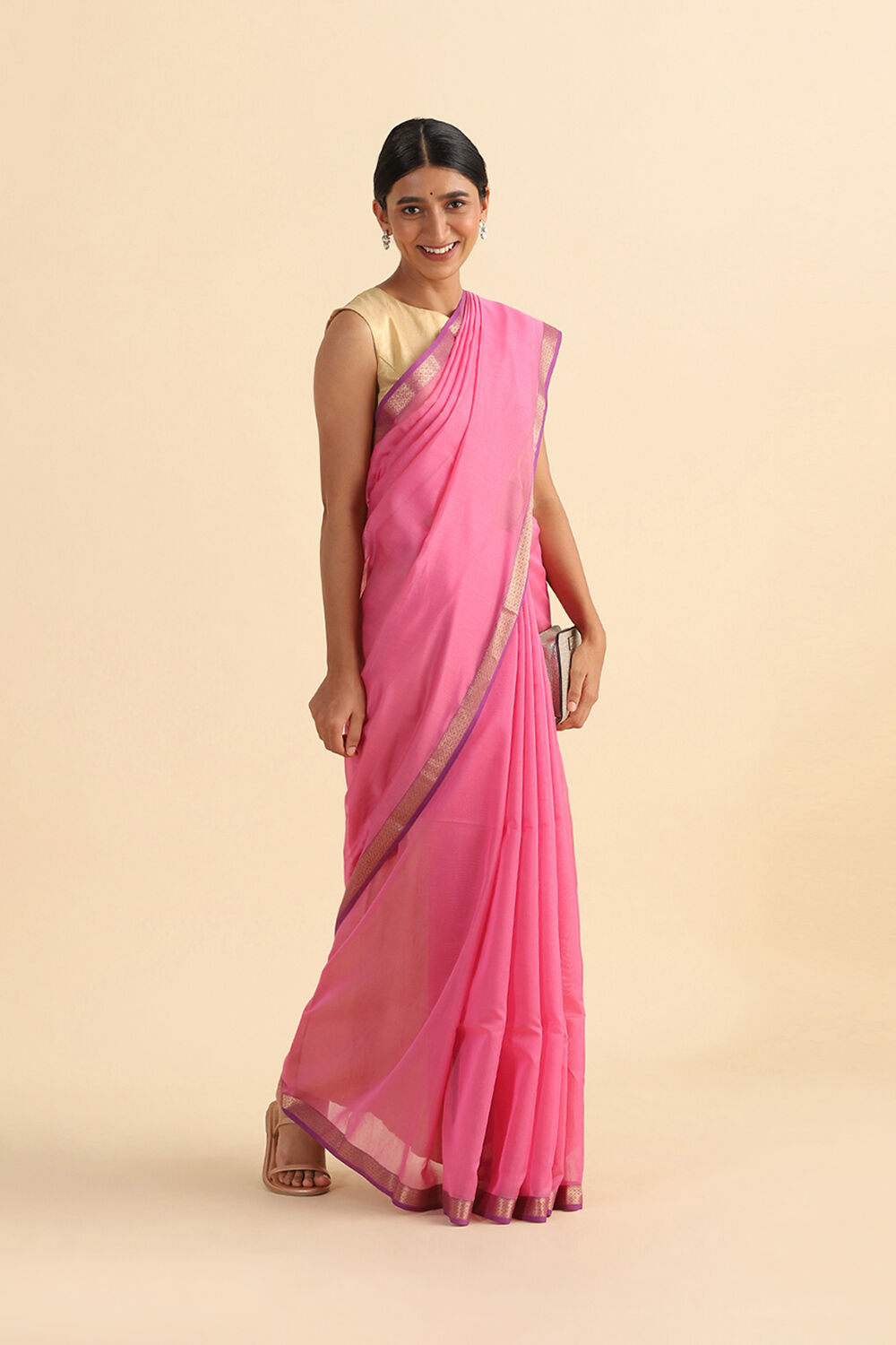 Pink Handwoven Maheswari Pure Silk Cotton Saree image number null