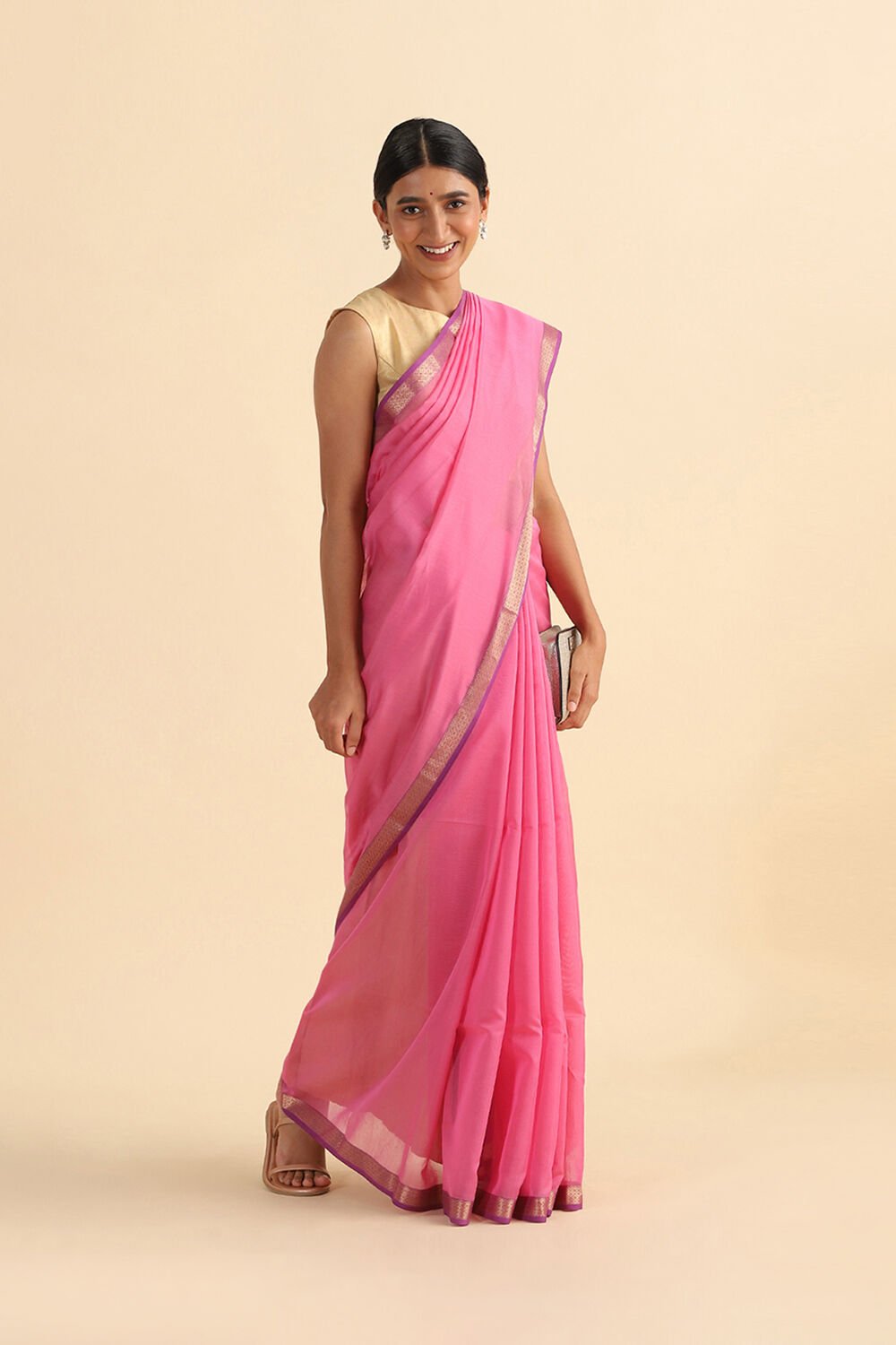 Pink Handwoven Maheswari Pure Silk Cotton Saree image number null