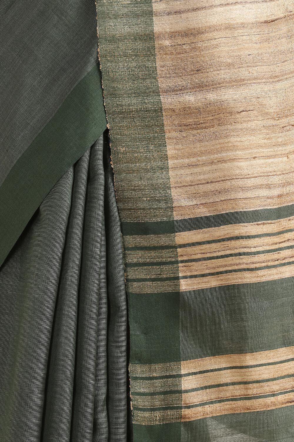 Dark Green Pure Silk Viscose Bhagalpuri Saree image number null