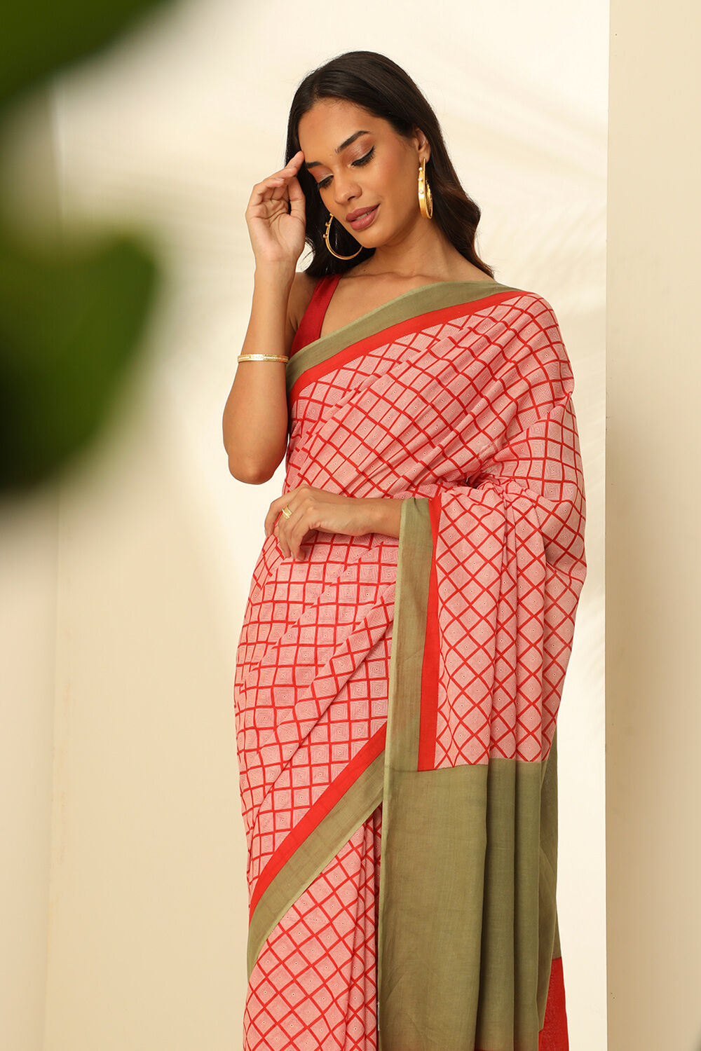 Red Pure Cotton Mulmul Printed Saree image number null
