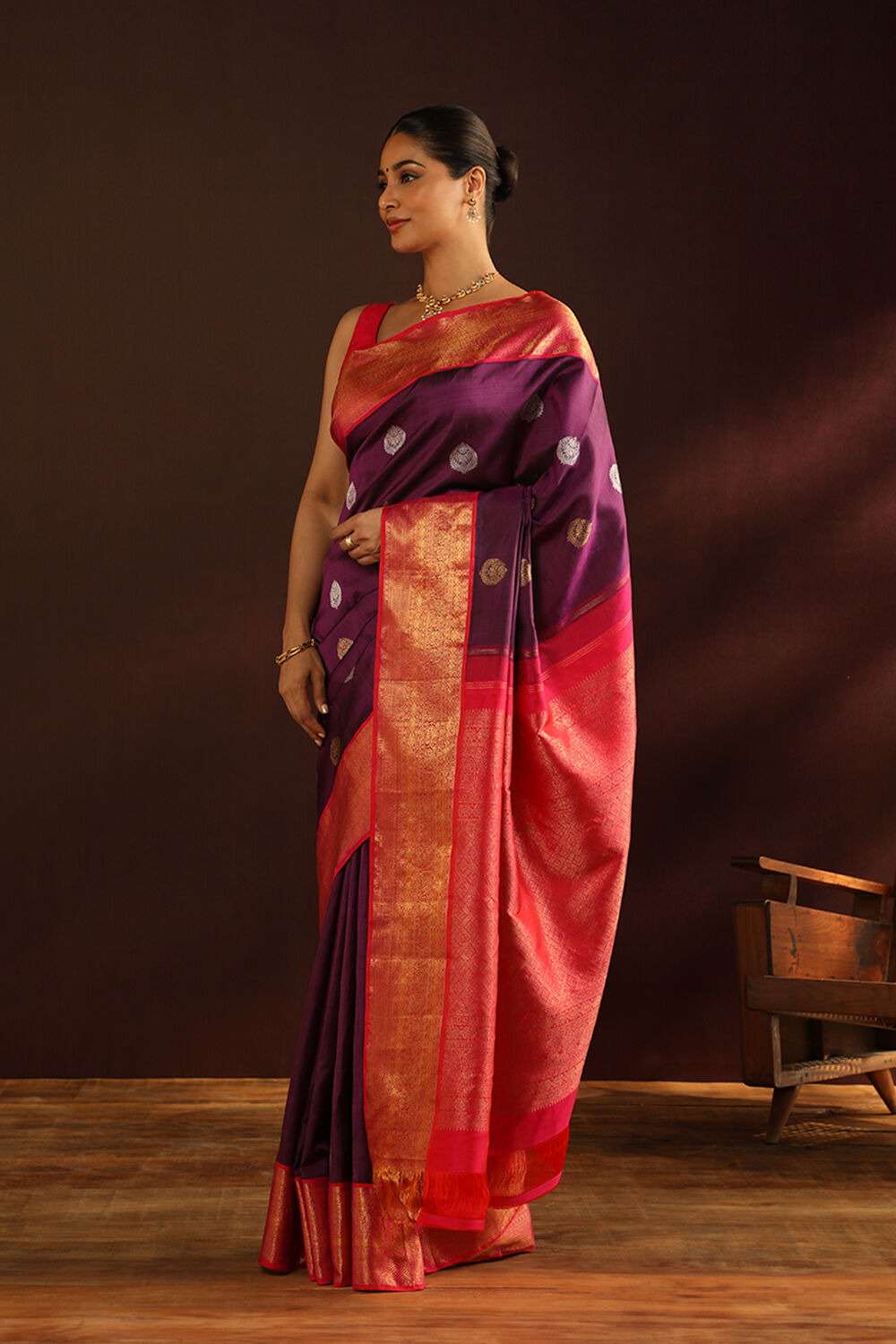 Purple Woven Pure Silk Kanjivaram Saree image number null