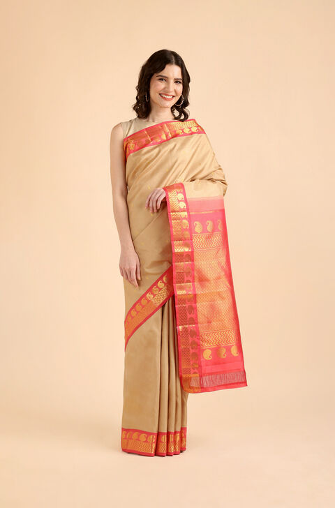 Beige Pure Silk Kanjivaram Saree