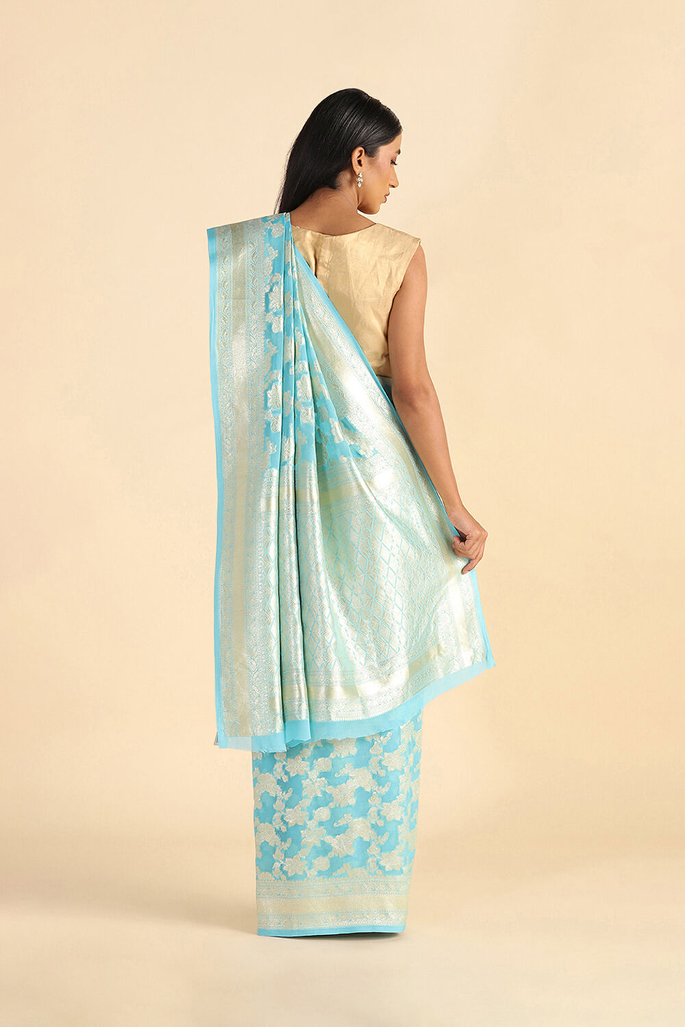 Light Blue Handwoven Banarasi Pure Georgette Saree image number null