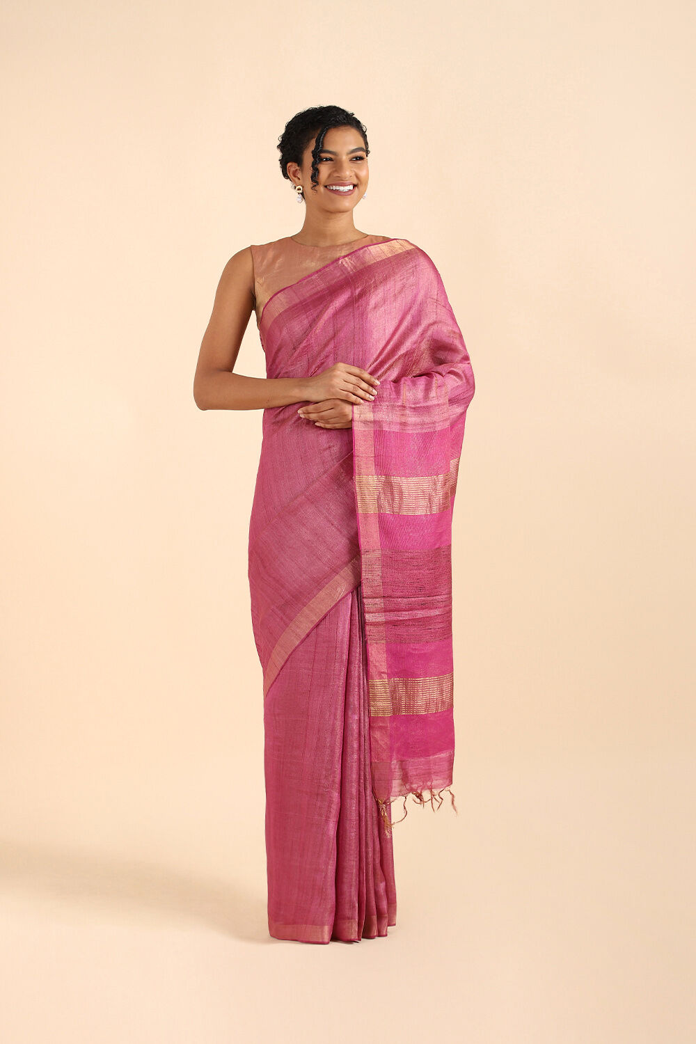 Pink Pure Tissue Tussar Bhagalpuri Saree image number null