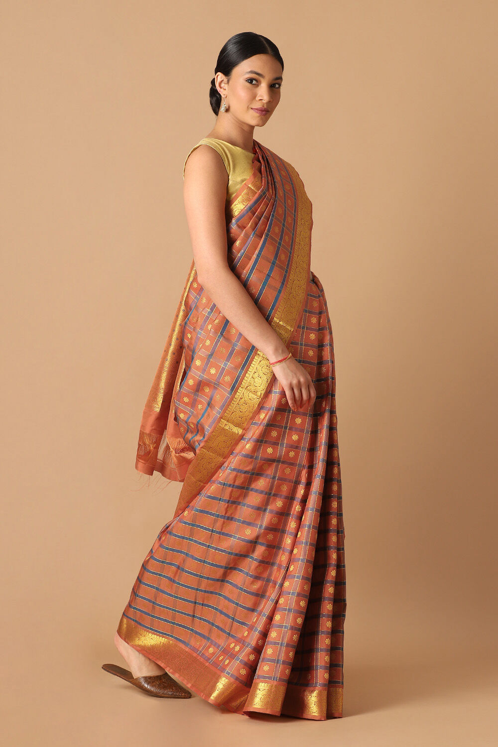 Dark Orange Pure Silk Kanjivaram Saree image number null