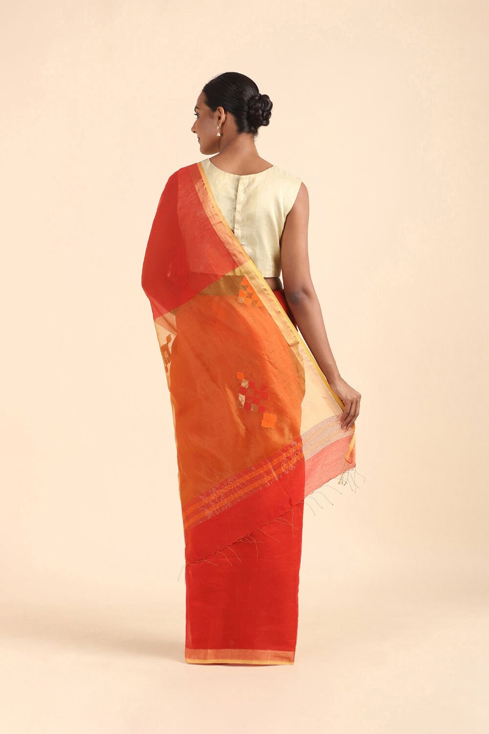Red Pure Silk Cotton Jamdani Saree image number null