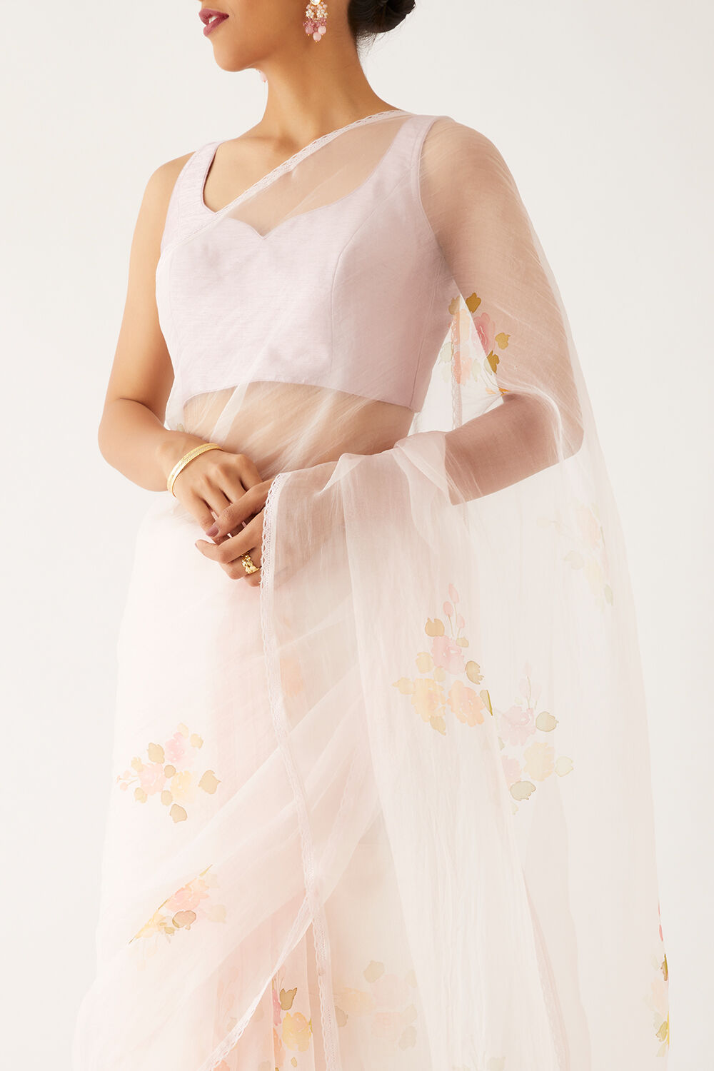 Light Pink Pure Organza Painted Saree image number null