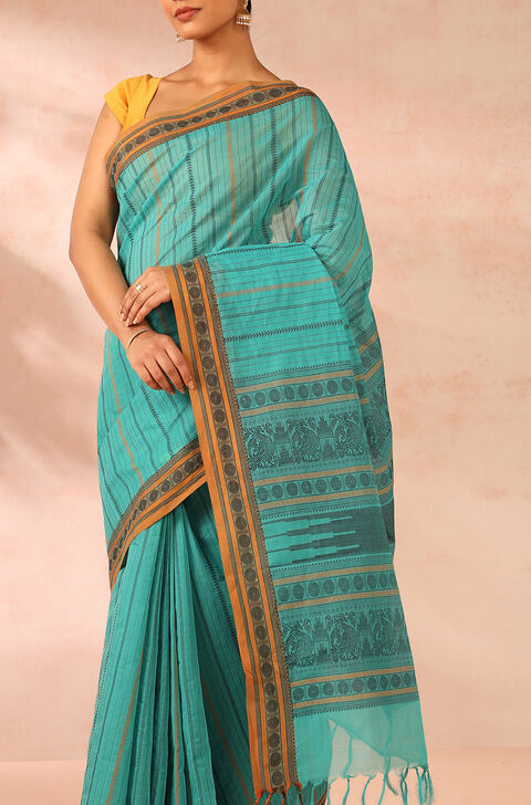 Blue Woven Pure Cotton Saree