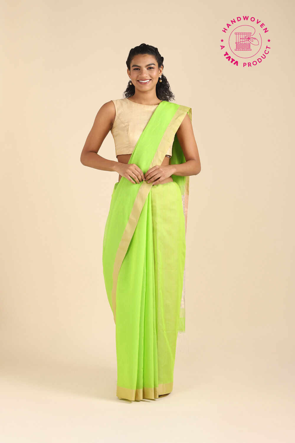 Light Green Pure Silk Cotton Bengal Saree image number null