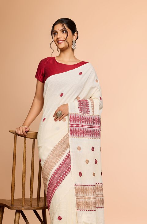 Off White Assam Woven Pure Eri Saree