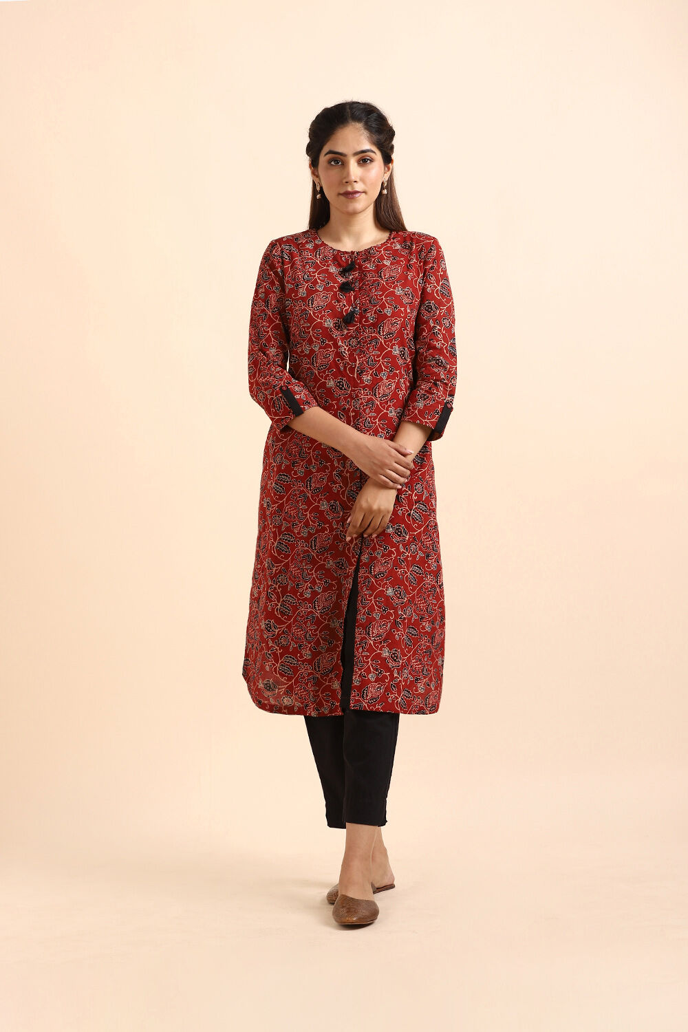 Red Ajrakh Block Printed Cotton Kurta image number null