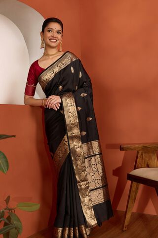 Black Silk Viscose Kadwa Banaras Inspired Design Saree image number