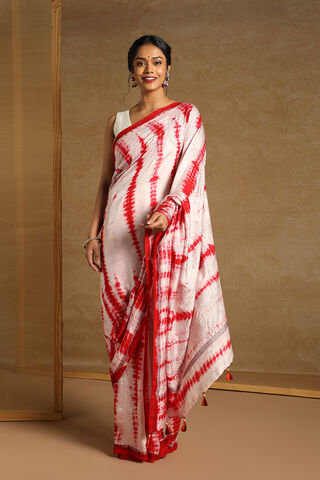 Off-White Bengali Pure Silk Kantha Embroidery Saree thumbnail image number null