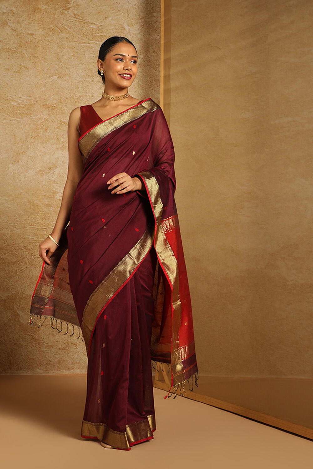 Purple Pure Silk Cotton Woven Maheshwari Saree image number null