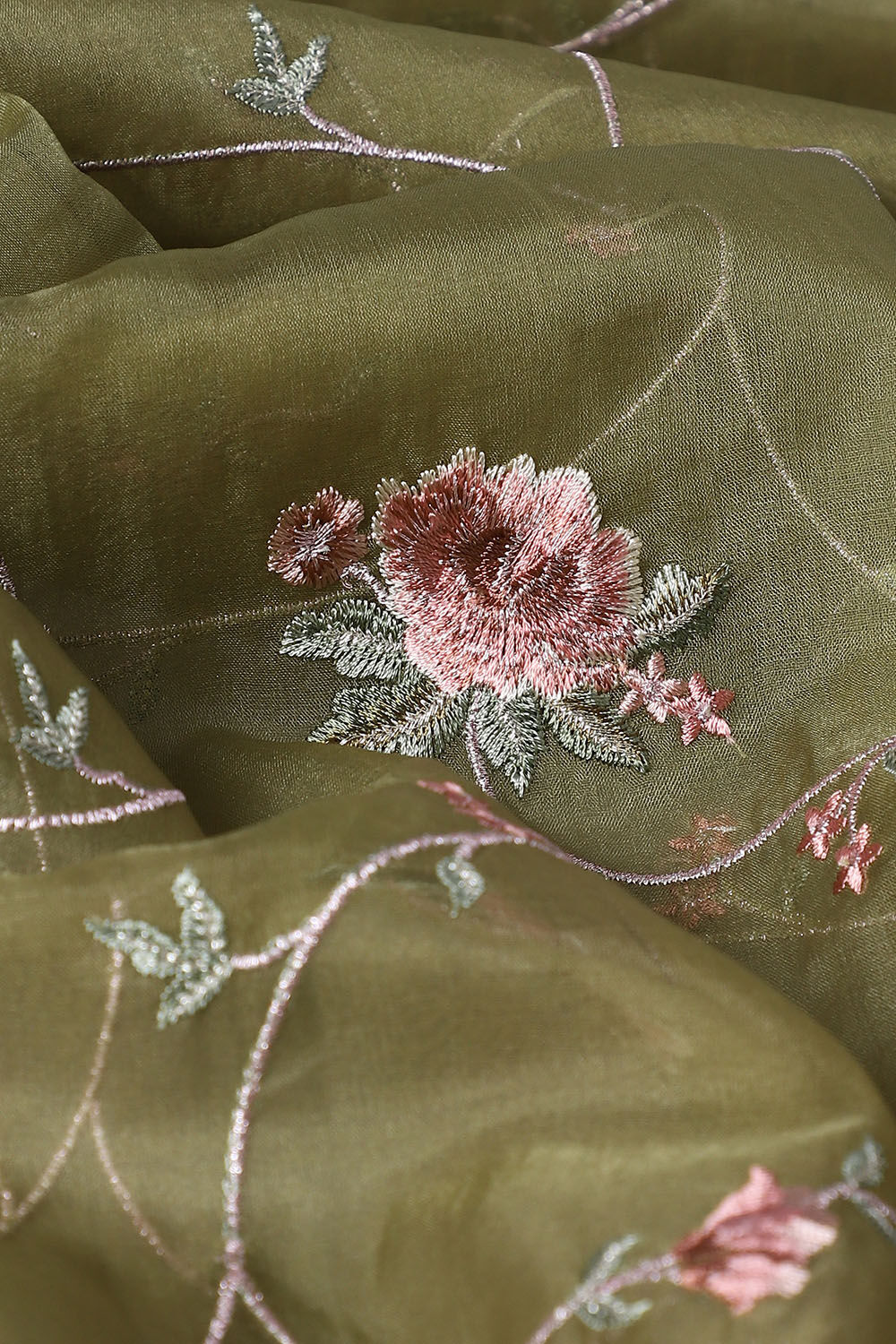 Green Silk Cotton Embroidered Unstitched Suit Set image number null