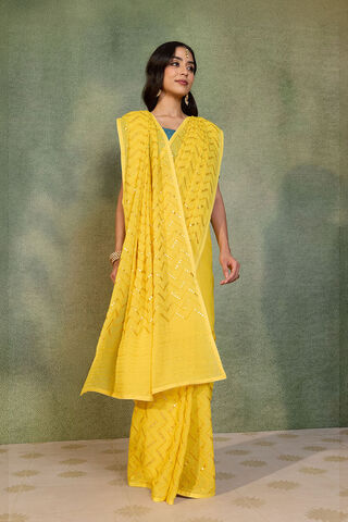 Yellow Viscose Georgette Embroidered Saree image number