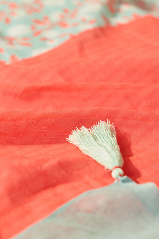 Light Blue Bengal Screen Printed Pure Cotton Mulmul Saree thumbnail image number null