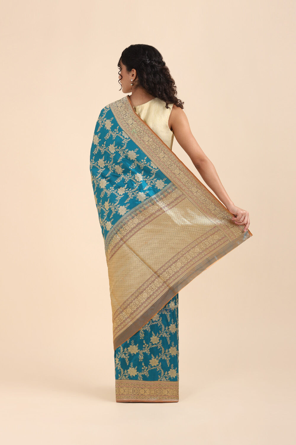 Dark Blue Pure Silk Banarasi Saree image number null