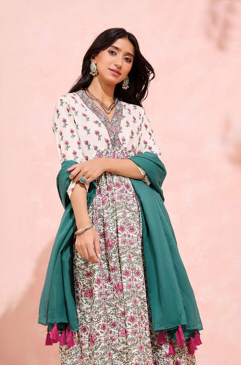 Off White Screen Printed  Pure Cotton Kurta Set