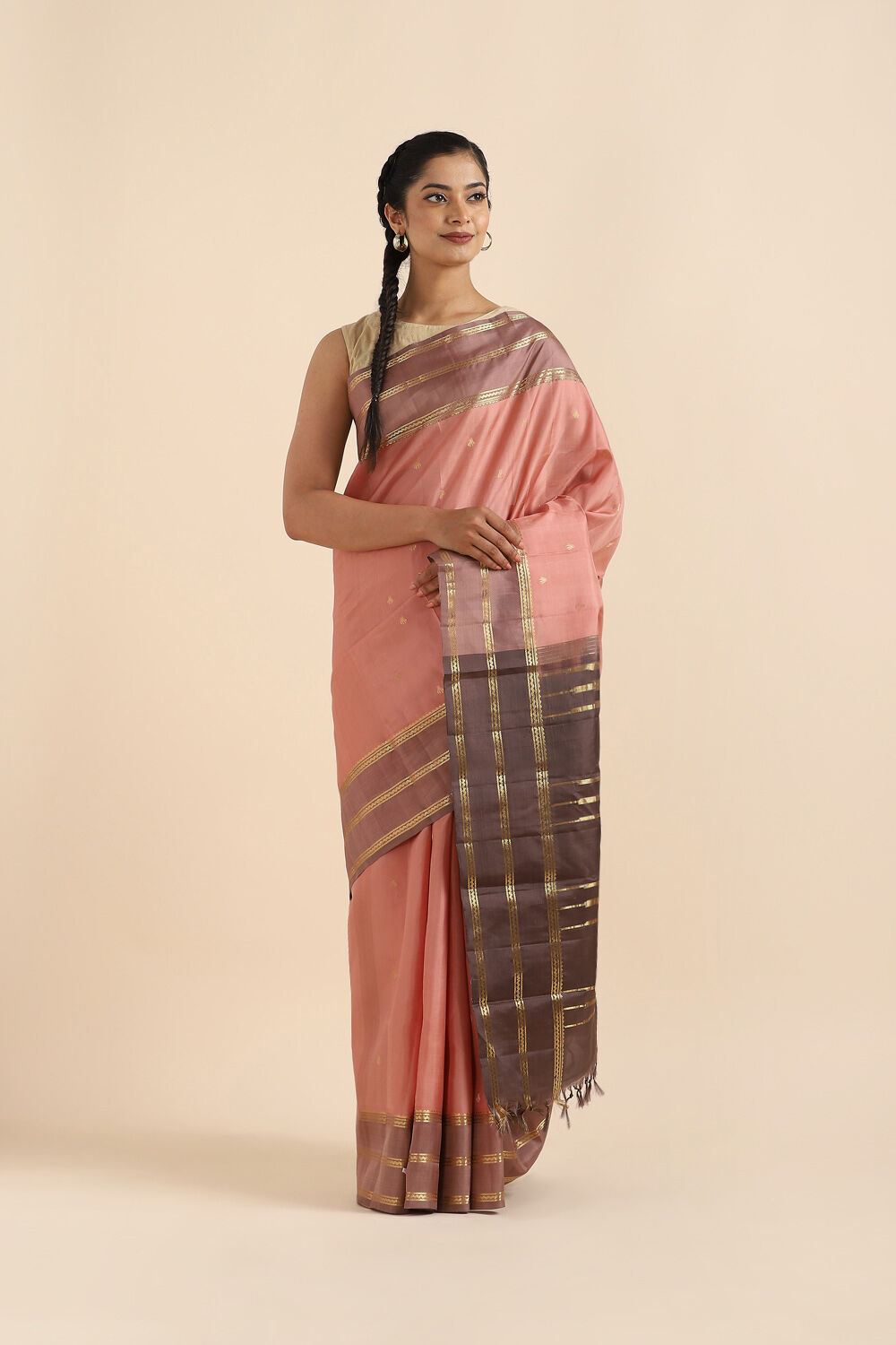 Light Pink Pure Silk Kanjivaram inspired Saree image number null