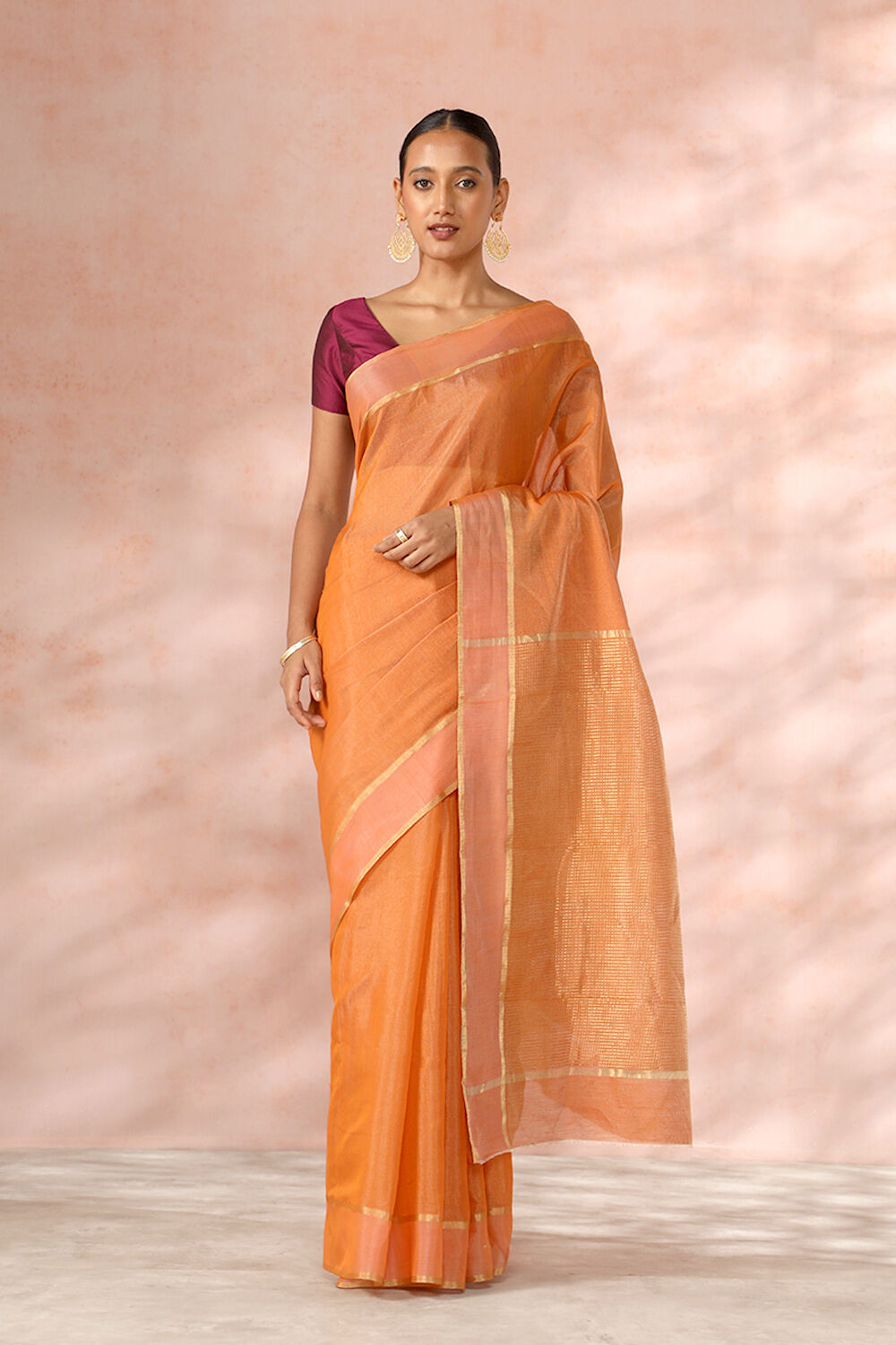 Dark Orange Chanderi Pure Silk Cotton Woven Saree image number null