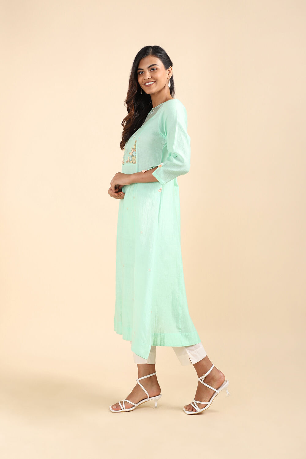 Light Green Silk cotton Jamdani Kurta image number null