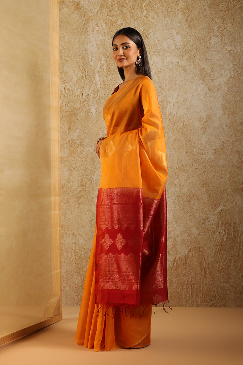 Orange South Pure Silk Cotton Woven Saree image number null