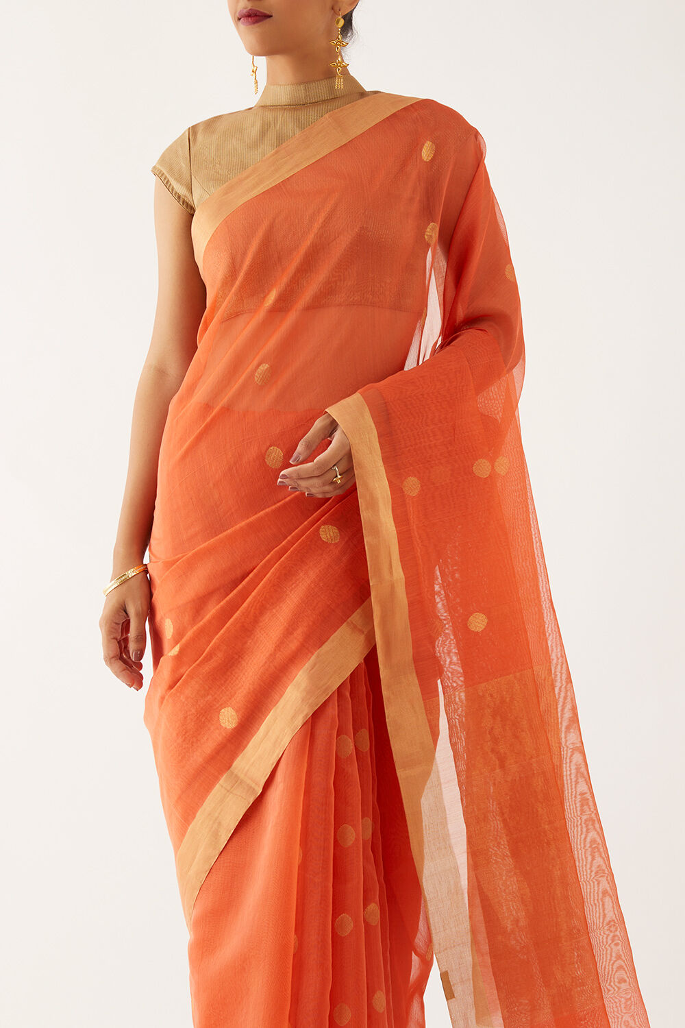 Orange Pure Silk Cotton Chanderi Saree image number null