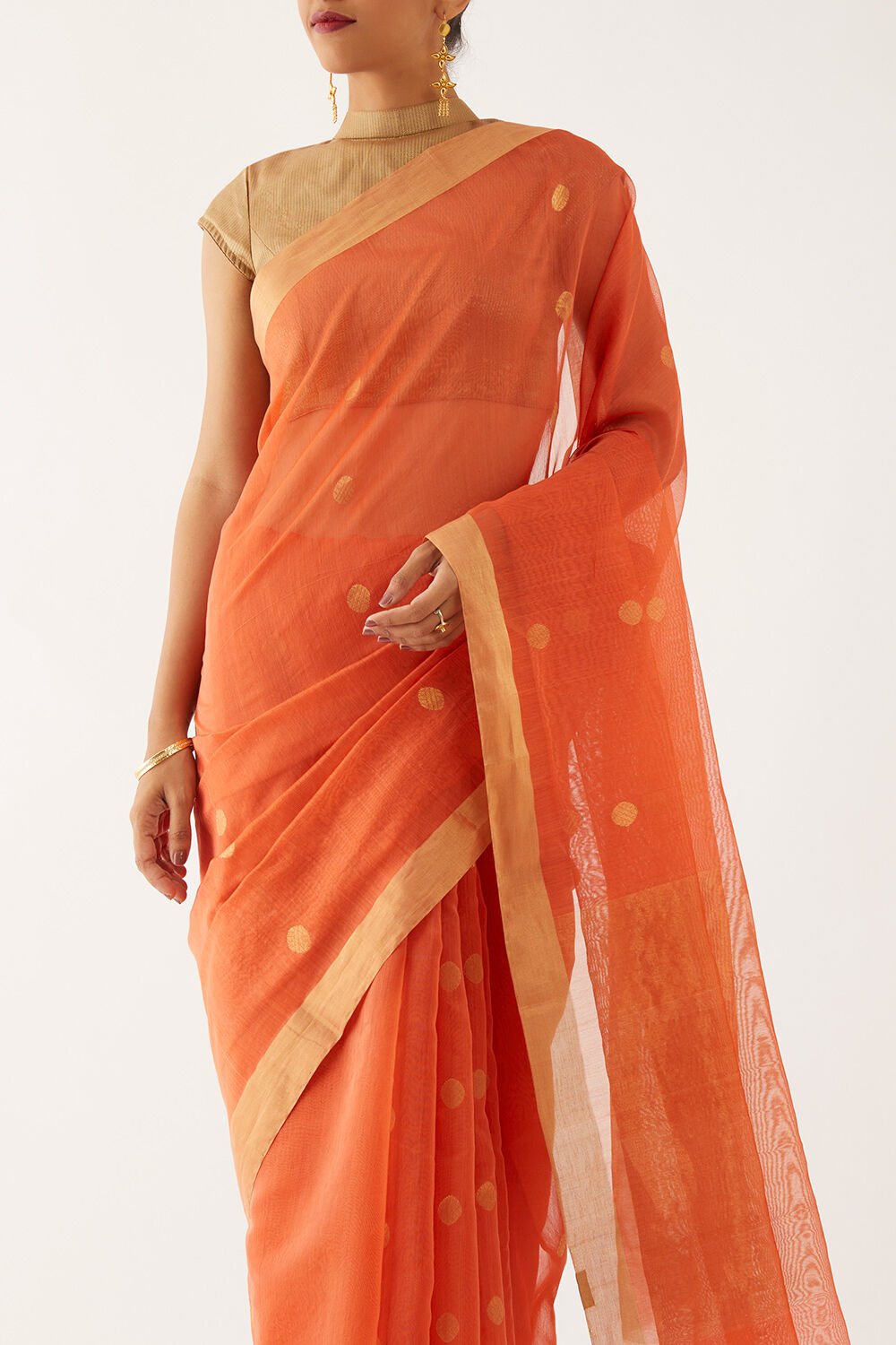 Orange Pure Silk Cotton Chanderi Saree image number null
