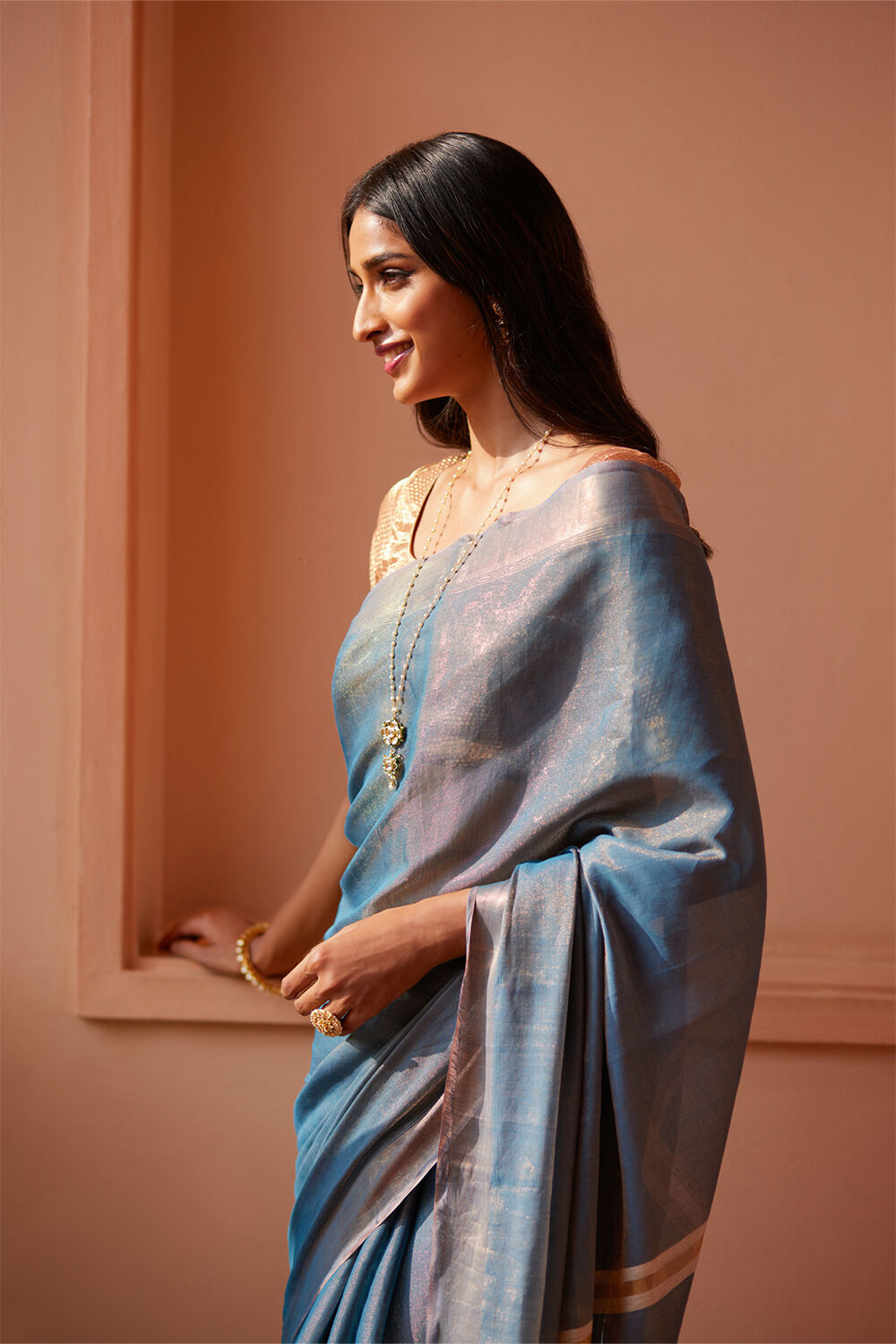 Blue Bhagalpur Woven Tissue Viscose Saree image number null