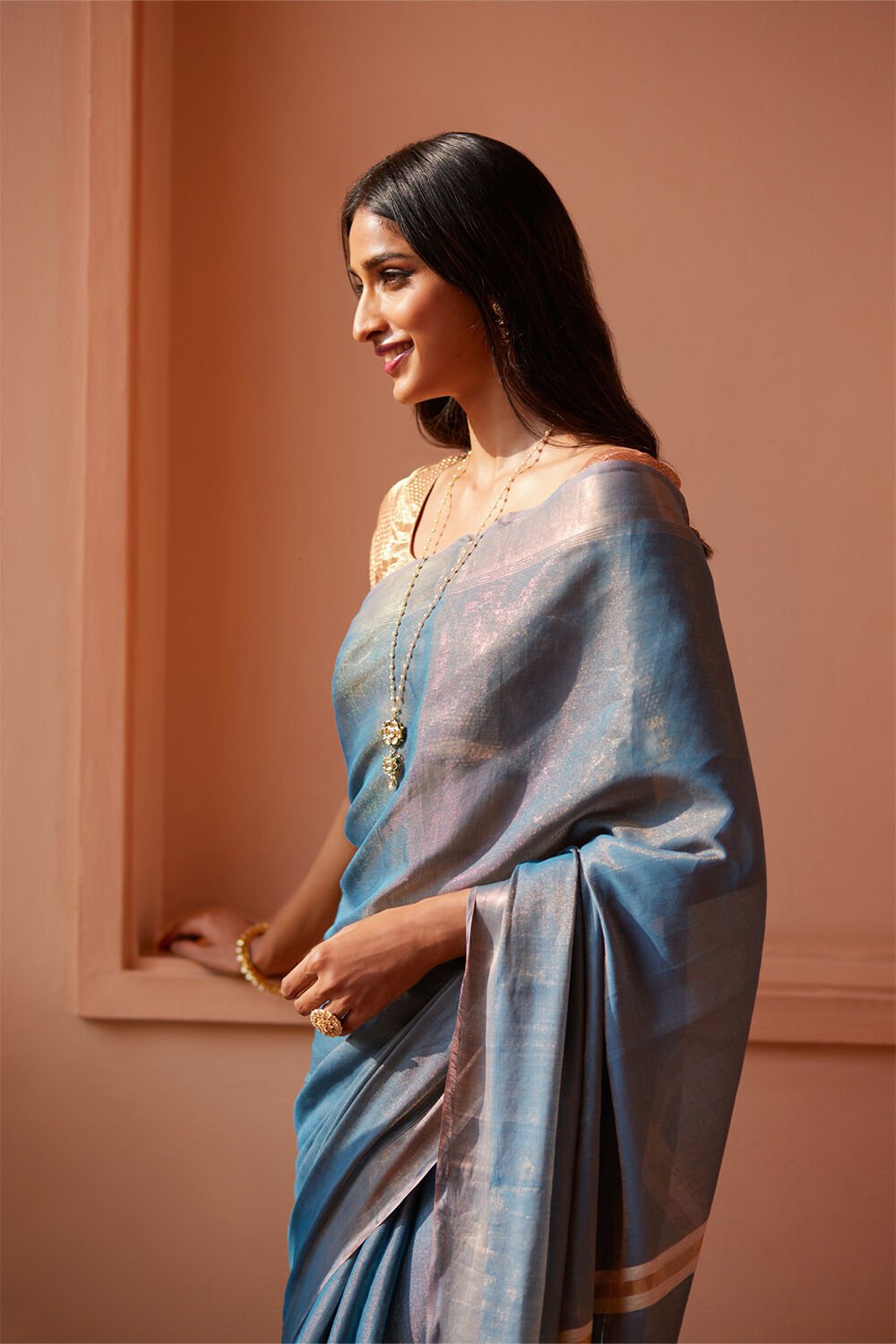 Blue Bhagalpur Woven Tissue Viscose Saree image number null