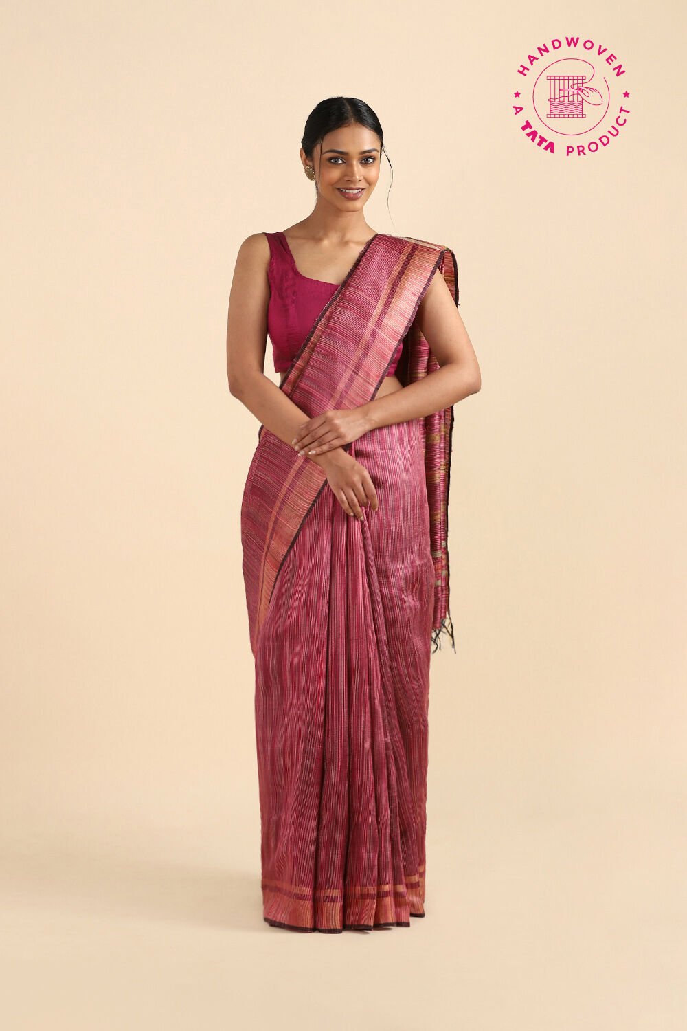 Pink Pure Tussar Silk Tie and Dye Saree image number null