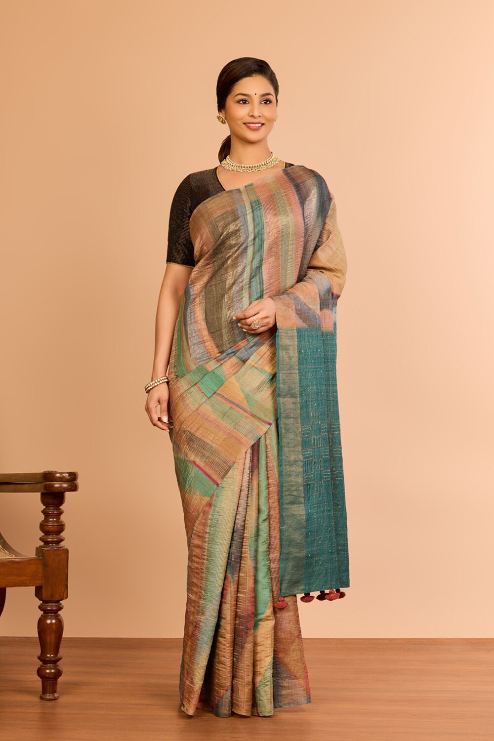 Multicolor Tussar Embroidered Saree image number null