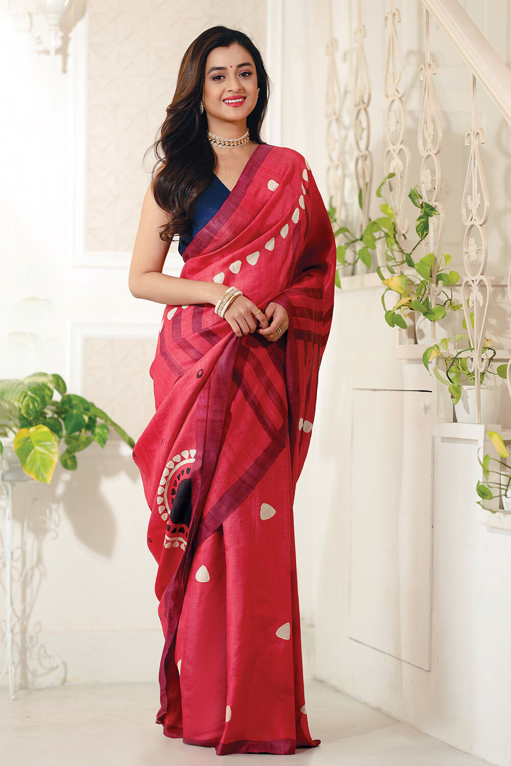 Pink Chattisgarh Pure Tussar Silk Hand Painted Saree image number null