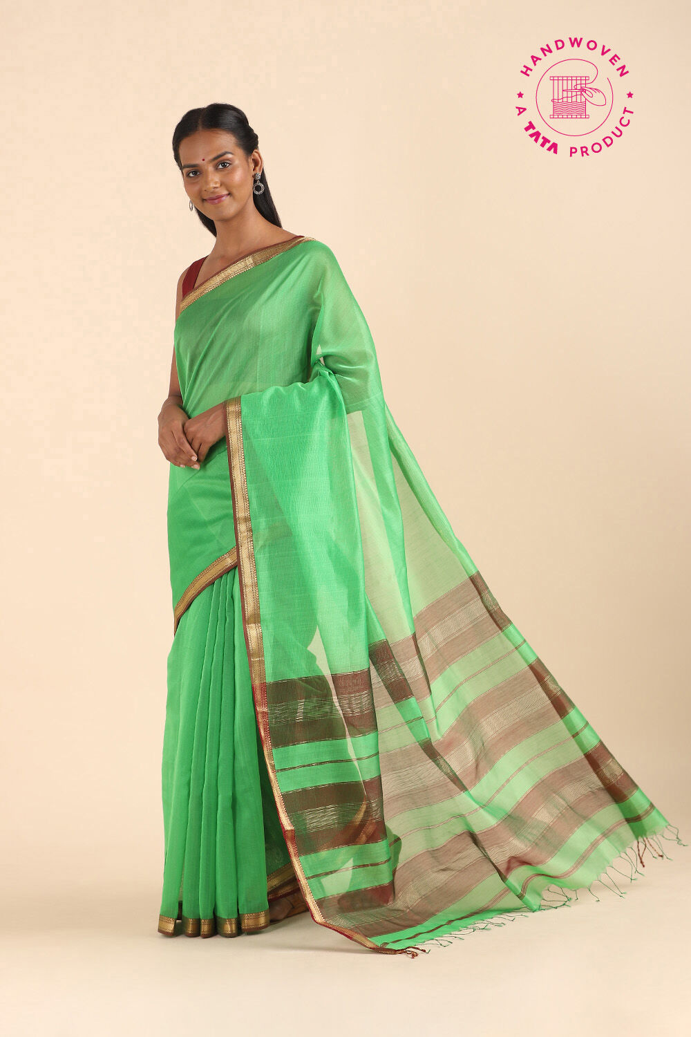 Green Pure Silk Cotton Maheshwari Saree image number null