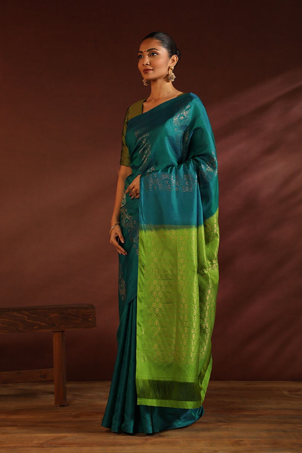 Teal South Pure Silk Woven Saree image number null