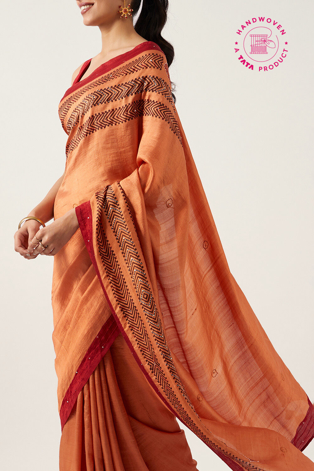 Orange Pure Silk Hand Paint Saree image number null