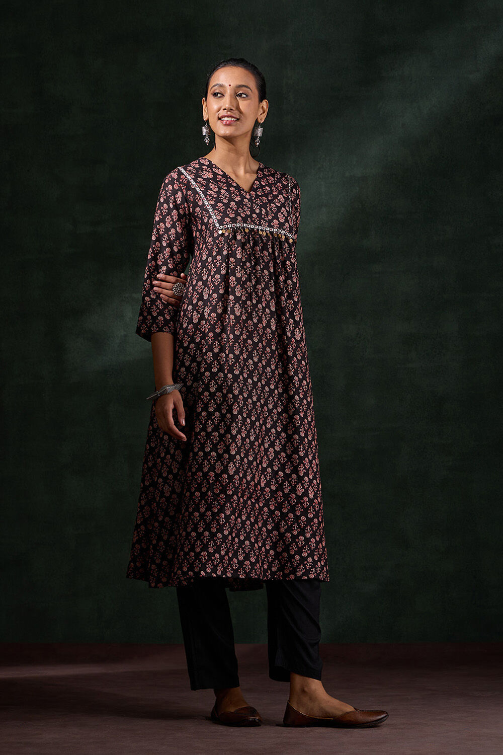 Black Screen Printed Viscose Kurta Set image number null