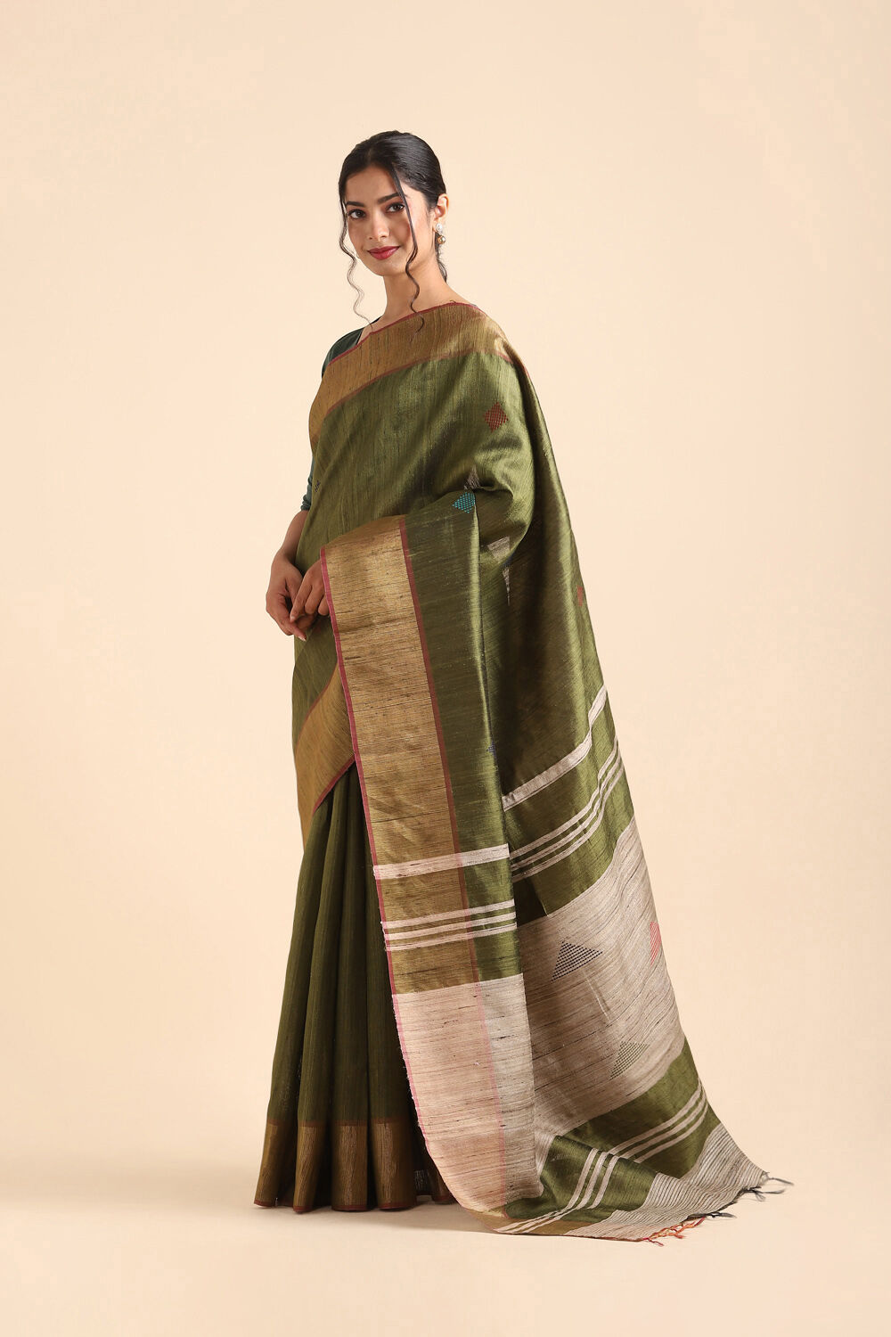 Light Green Pure Tussar Silk Bhagalpuri Saree image number null