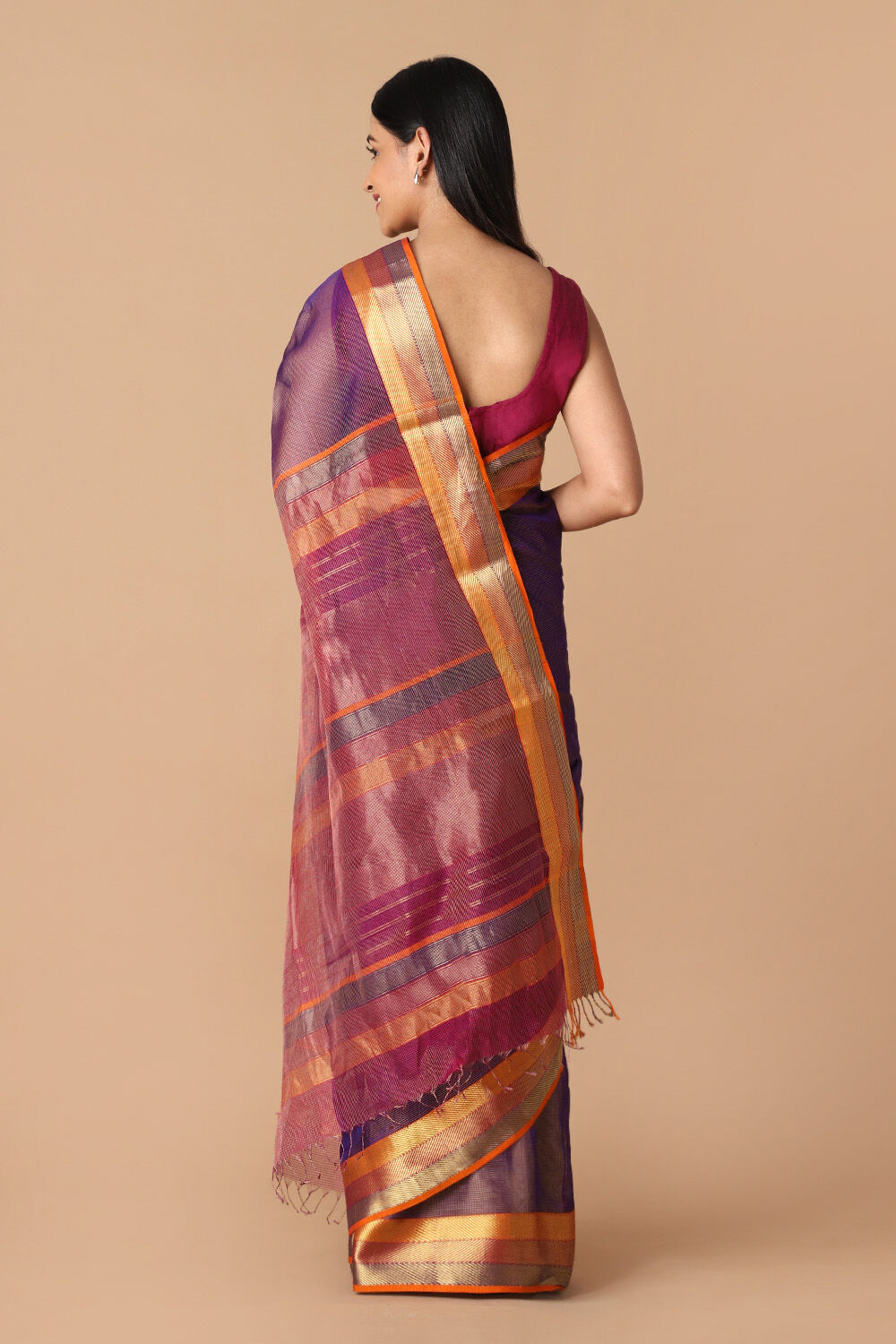 Purple Pure Cotton Tissue Maheswari Saree image number null