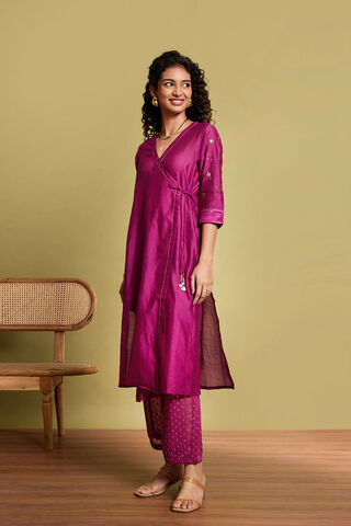 Violet Pure Silk Cotton Embroidered Kurta Set thumbnail image number null