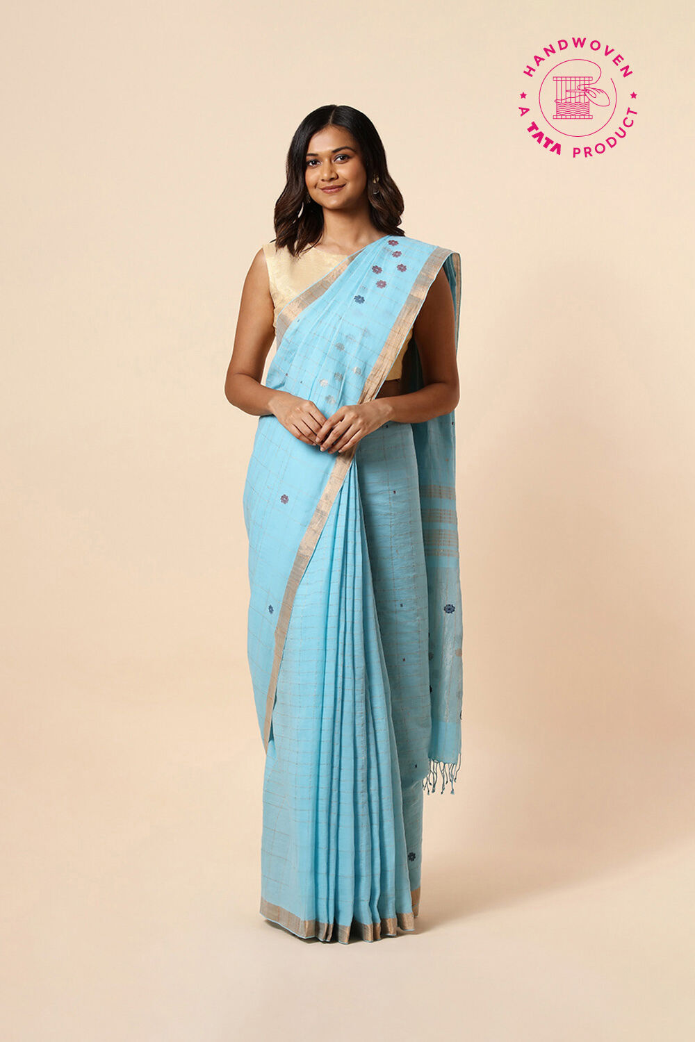 Light Blue Cotton Pure Khadi Jamdani Saree image number null