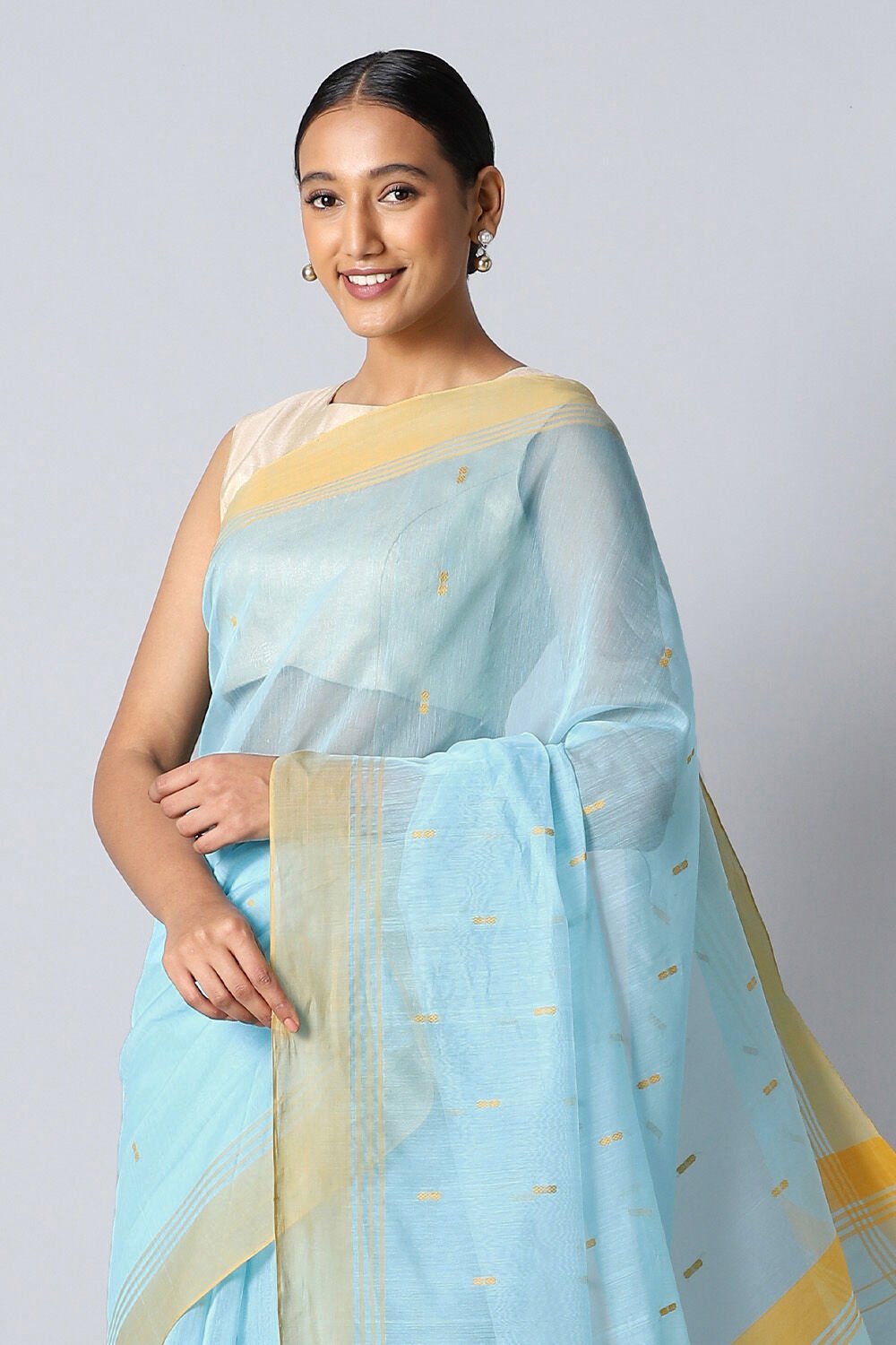 Blue Pure Silk Cotton Chanderi Saree image number null