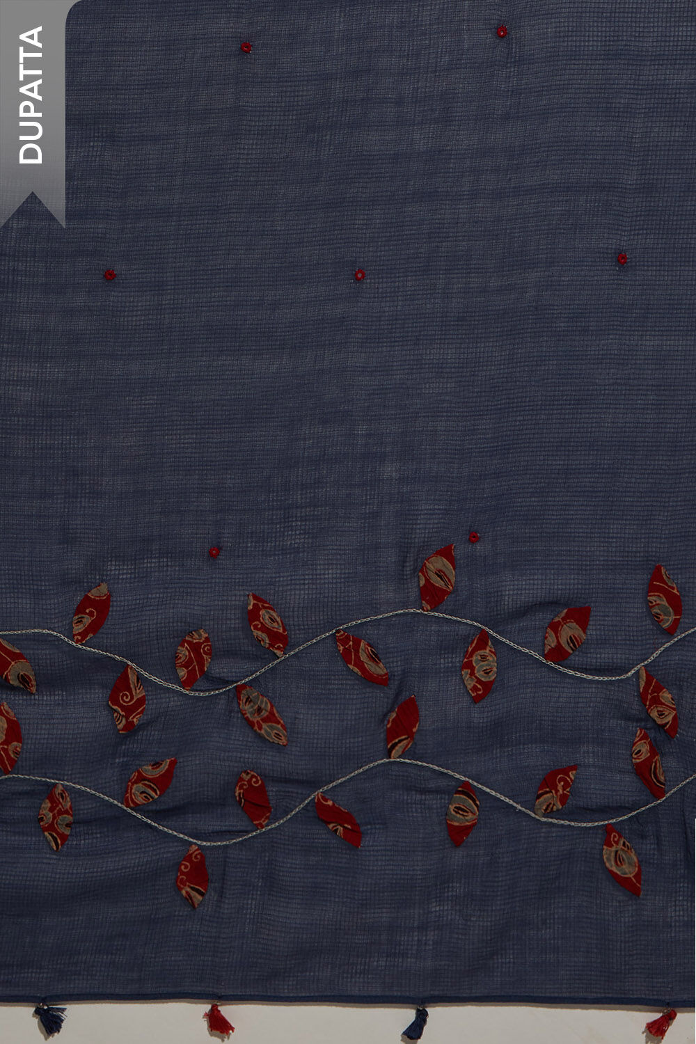 Red Block Printed Pure Cotton Unstitched Suit Set image number null