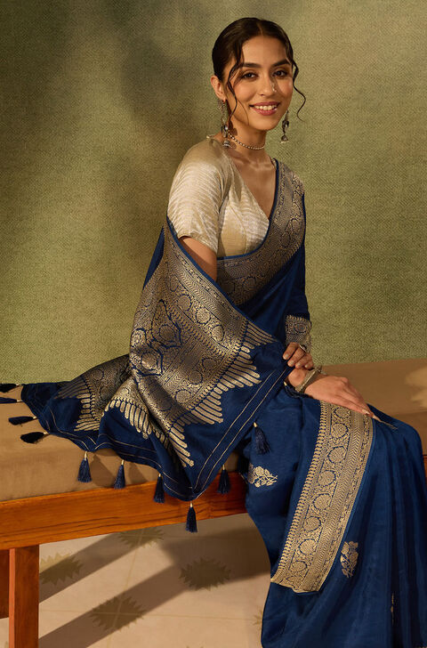 Dark Blue Pure Viscose Woven Saree